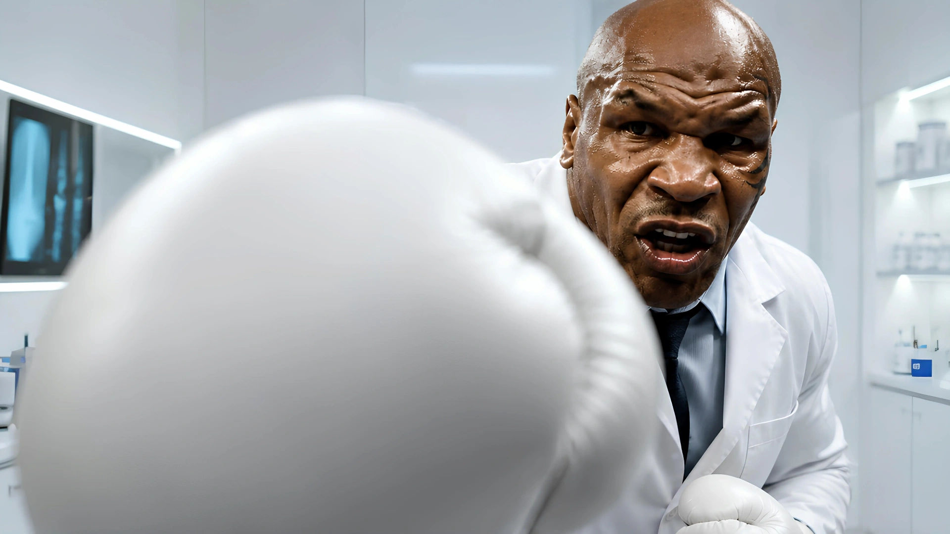 Médico com luva de boxe